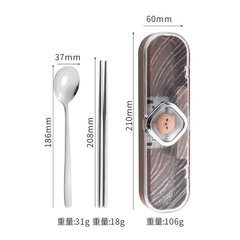 304Stainless Steel Tableware Student Cartoon Portable Tableware Set Work Outdoor Fork Spoon Chopsticks Three-piece Set - 图片 10