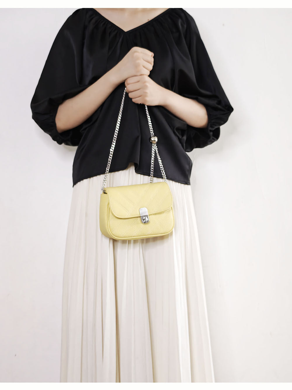 Genuine Leather Women's Bag New Metal Chain Small Square Bag Simple Versatile Chanel Style Single Shoulder Solid Color Embroidered Thread Crossbody Bag - 图片 44