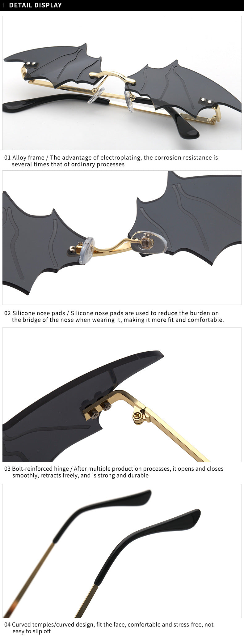 Bat Sunglasses for Women, Quirky Party Trendy Street Style Sunglasses, Small Frame European and American Fashion Irregular Glasses sunglasses - 图片 21