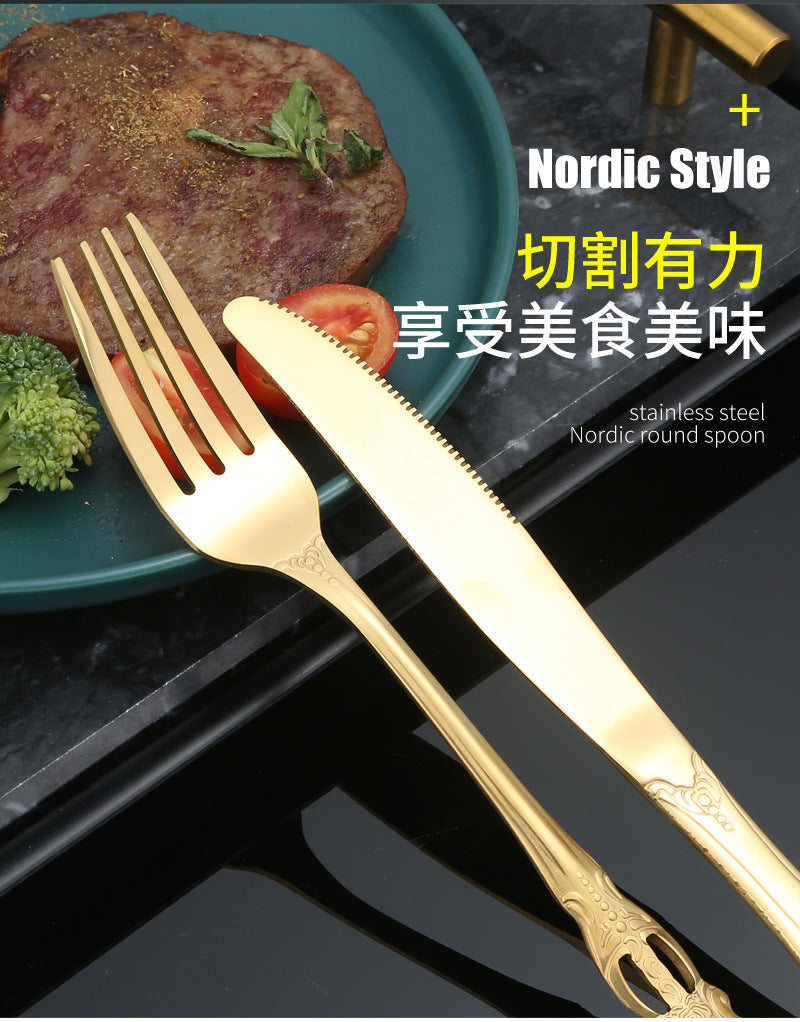 Stainless Steel Cutlery Restaurant Royal Court Knife Fork Spoon Set Hotel Western Cuisine European Retro Relief Steak Knife Fork - 图片 34