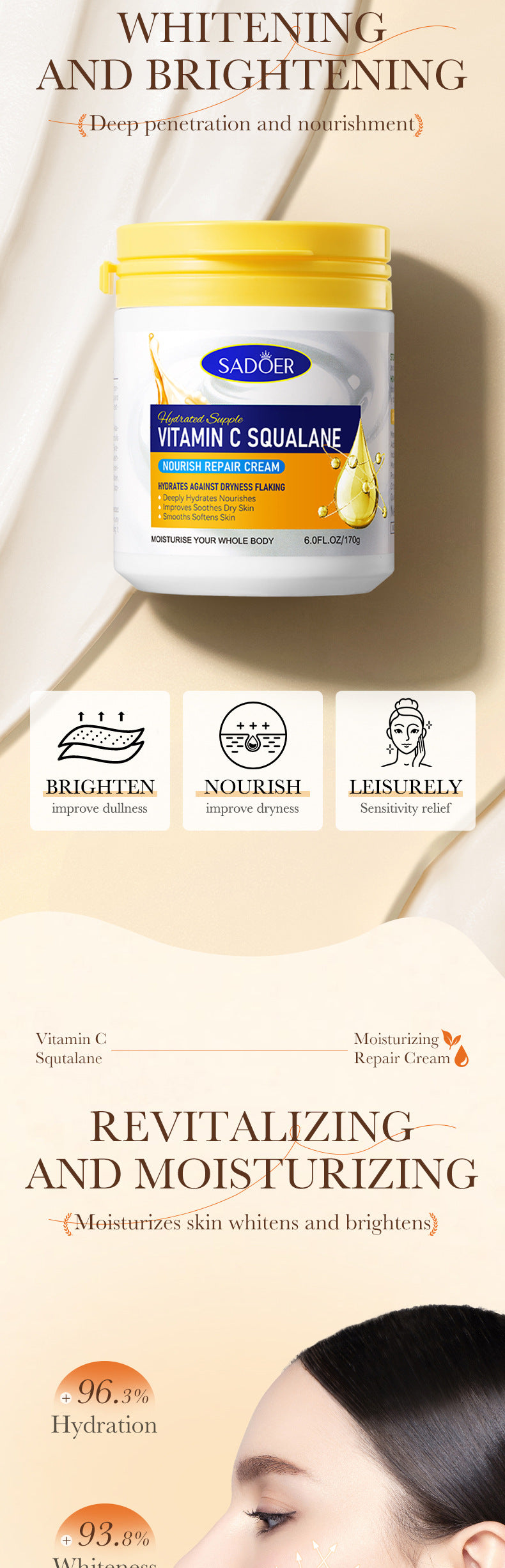 Repair cream170g SADOER Vaseline Vitamin C Hydrating and Moisturizing Face Cream Cross-Border Wholesale - 图片 20