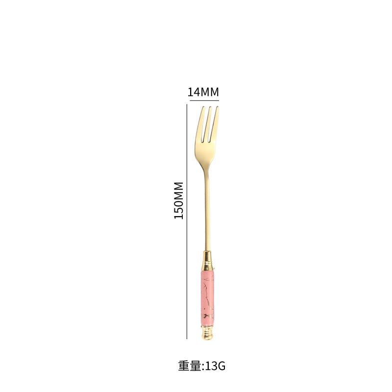 Stainless Steel Cutlery Restaurant Western Steak Knife Fork Imitation Marble Pattern Ceramic Handle Knife Fork Spoon Tea Spoon Tea Fork Set - 图片 31