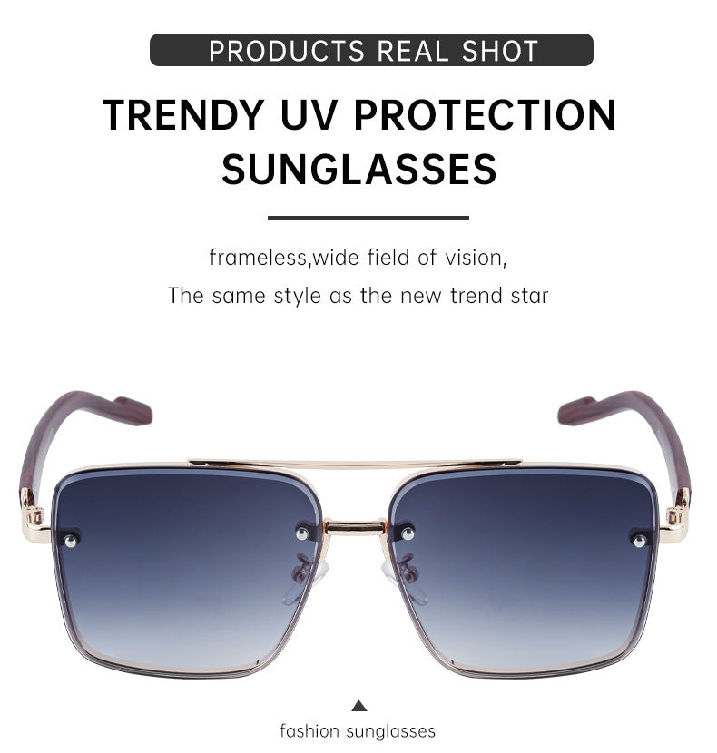European and American Style Square Frame Cut Edge Sunglasses for Men with Imitation Wood Grain Temples, Men's Trendy Wholesale sunglass - 图片 23