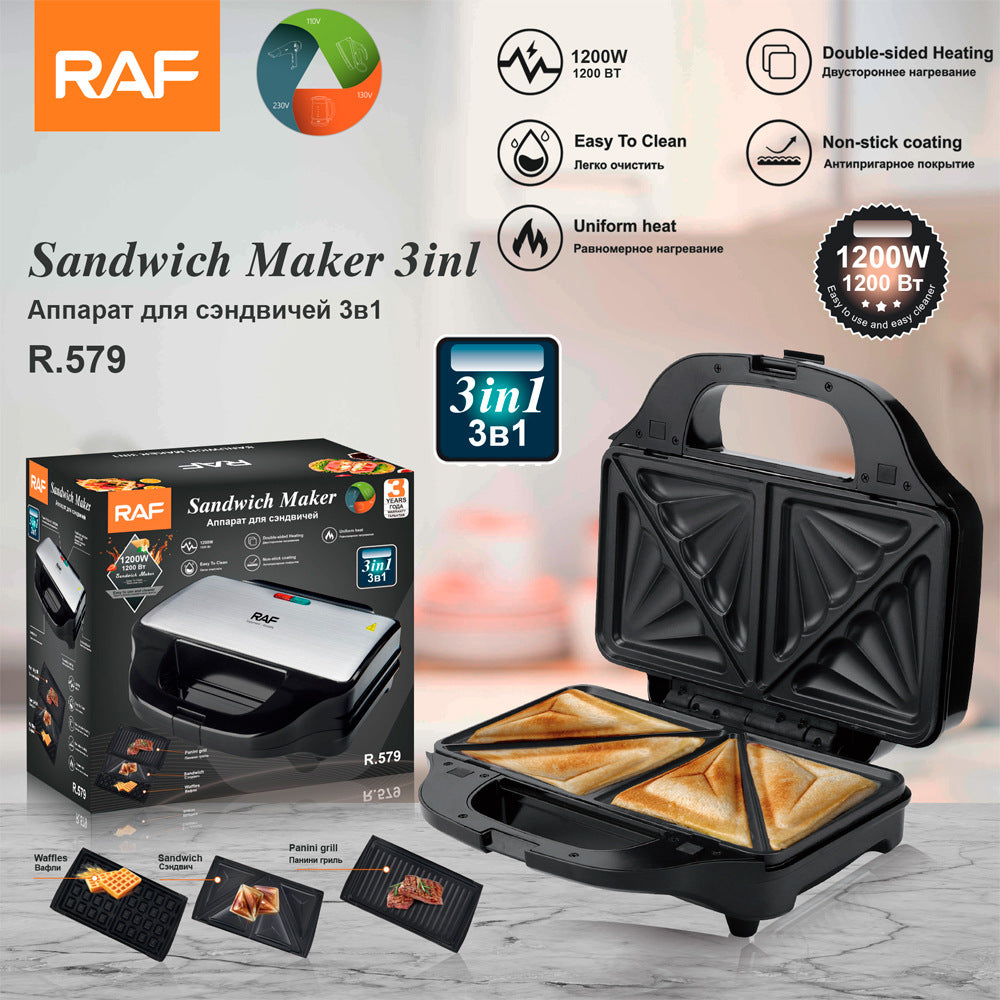 RAF European Standard 3-in-1 Sandwich Maker Breakfast Machine Double-Sided Heating Multi-Function Toast Waffle Maker - 图片 10