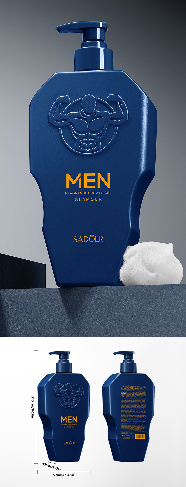 Men's Body Wash SADOER Thick Foam Cleansing Body Fragrance Shower Gel Cross-Border Wholesale - 图片 15