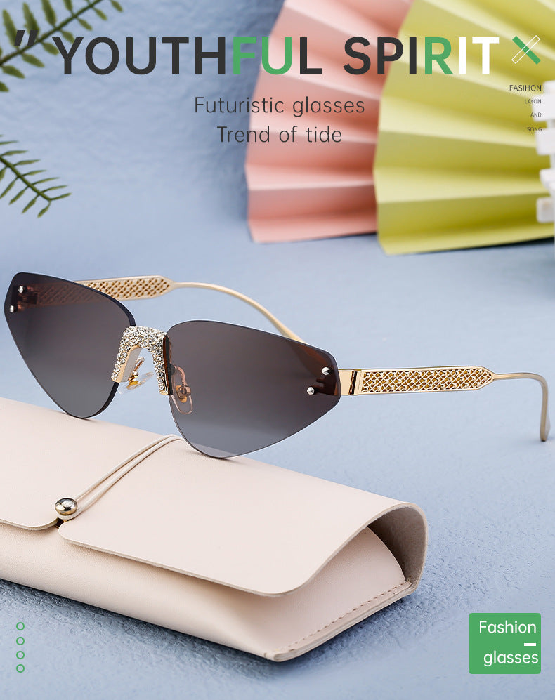 New European and American Fashion Frameless Sunglasses with Rhinestones for Women Outdoor Street Style Sunglasses Women Sun Protection Wholesale shades - 图片 12