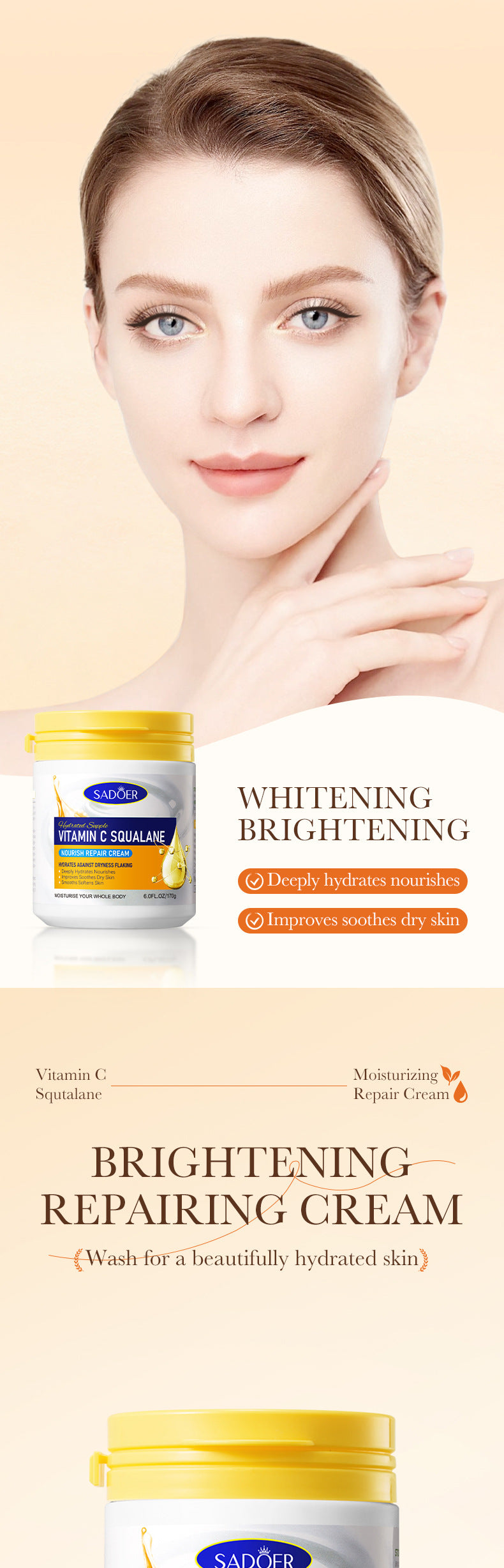 Repair cream170g SADOER Vaseline Vitamin C Hydrating and Moisturizing Face Cream Cross-Border Wholesale - 图片 18
