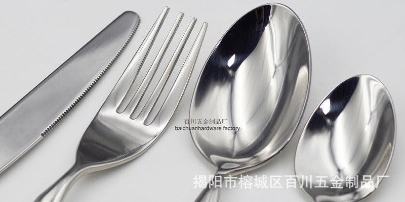 304Stainless Steel Knife Fork Spoon Thickened Forged Relief Tableware Western Steak Knife Fork Dessert Spoon4Piece Suit - 图片 17