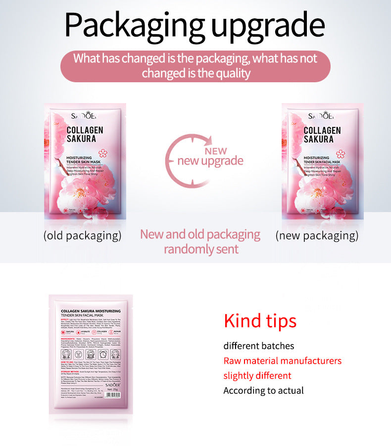 Sakura Facial Mask Sheet Pack SADOER Collagen Moisturizing Rejuvenating Nourishing Face Mask Cross-Border Wholesale - 图片 6