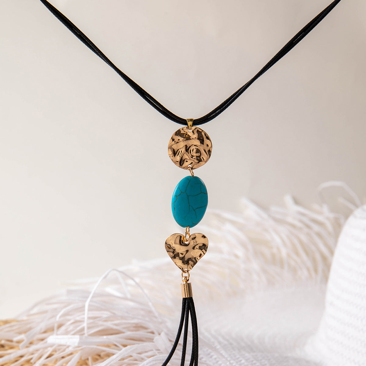 European and American Retro Turquoise Pendant Sweater Chain Design Heart-shaped Women's Autumn Winter Long Tassel Y Type Necklace - 图片 11