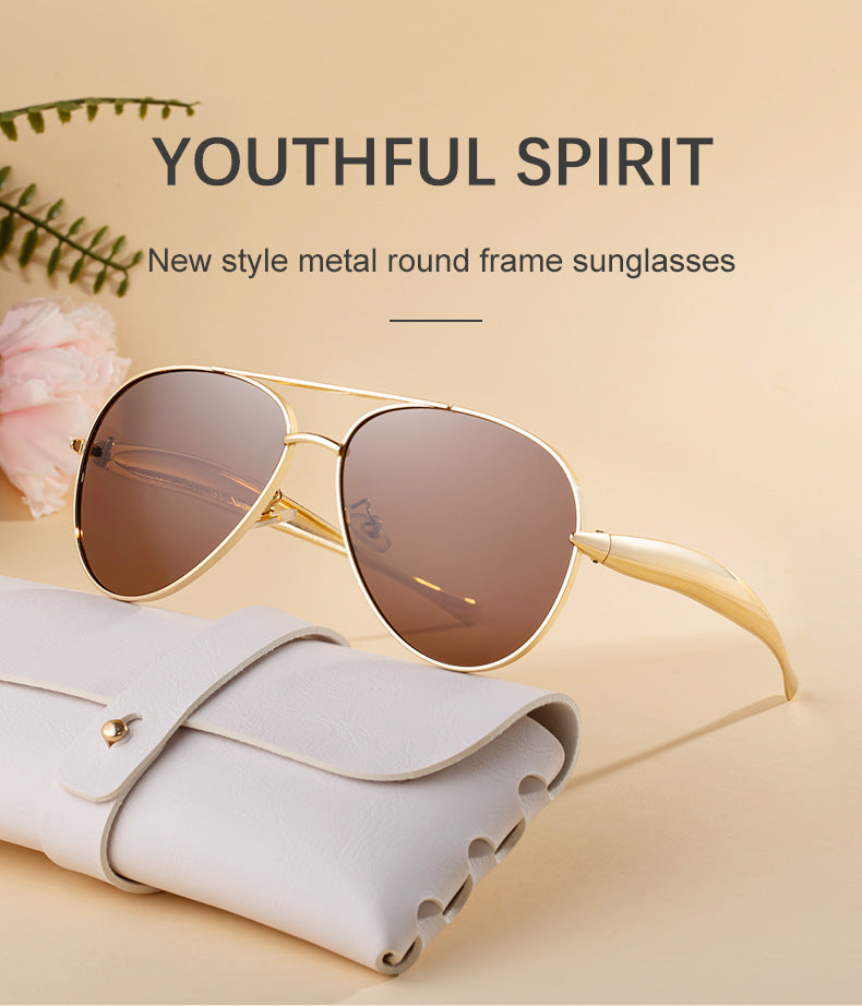 Toad-shaped Metal Sunglasses2025New Retro Plain Sunglasses High-End Feel Women Street Style Trendy Sunglasses - 图片 12
