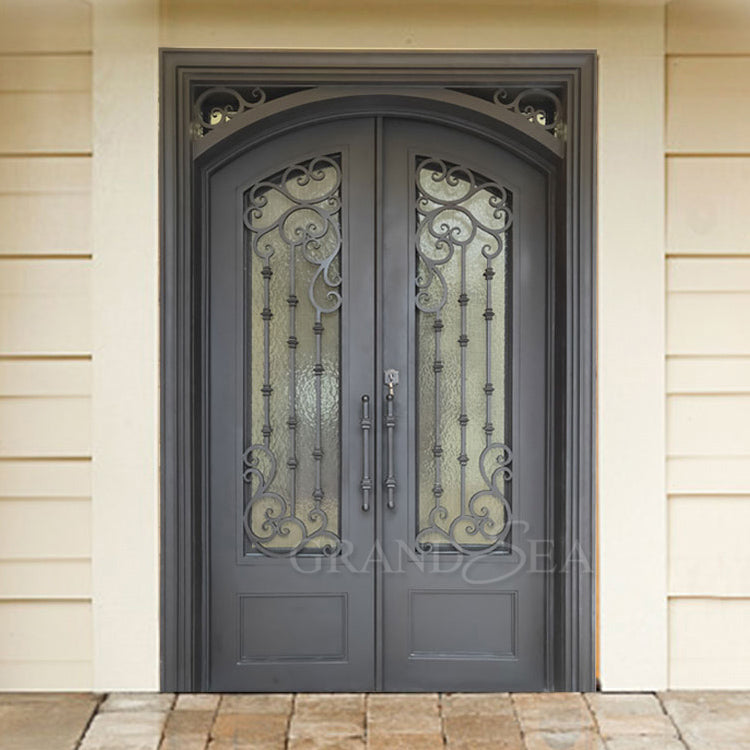 Foshan Factory High Quality Double Front Entry Doors Wrought Iron Doors Double Exterior - 图片 12
