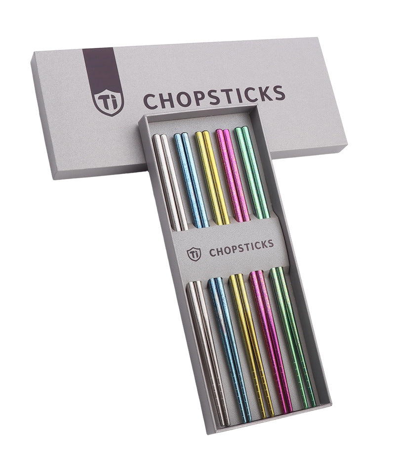 Pure Titanium Crystal Chopsticks for Home and Outdoor Use, Light Luxury Colorful Ice Flower Chopsticks23cm Half Square Chopsticks Restaurant Antibacterial Titanium Chopsticks - 图片 20