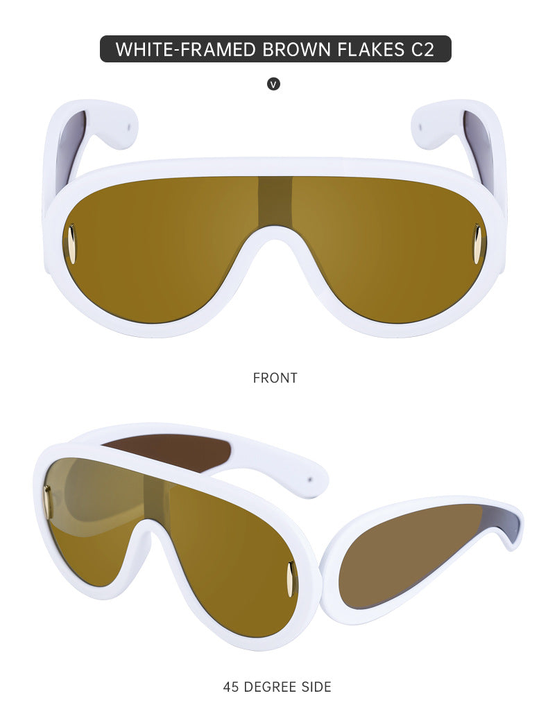 European and American Fashion One-piece Large Frame Sports Sunscreen Sunglasses Women's Trendy Sports Cycling Windproof Sunglasses Men's Glasses - 图片 22