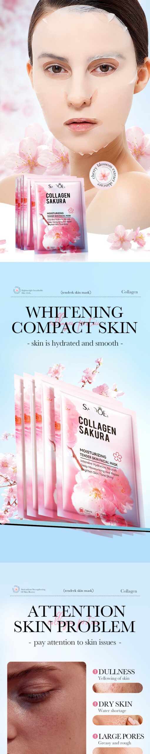 Sakura Facial Mask Sheet Pack SADOER Collagen Moisturizing Rejuvenating Nourishing Face Mask Cross-Border Wholesale - 图片 7