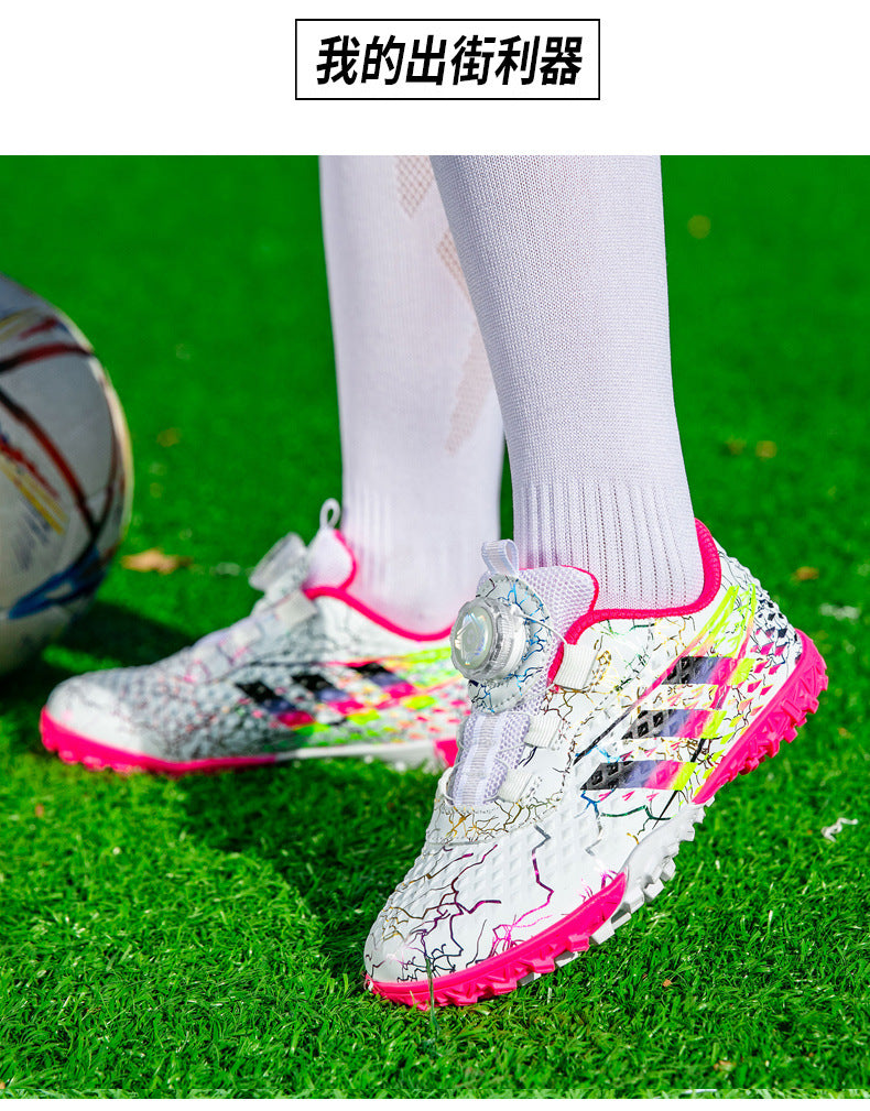 New style soccer shoes for men, women, and children with rotating buckle TF Broken Nail Style Youth Student Grassland Competition Training Shoes - 图片 22