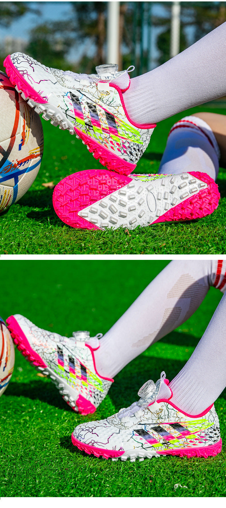 New style soccer shoes for men, women, and children with rotating buckle TF Broken Nail Style Youth Student Grassland Competition Training Shoes - 图片 18