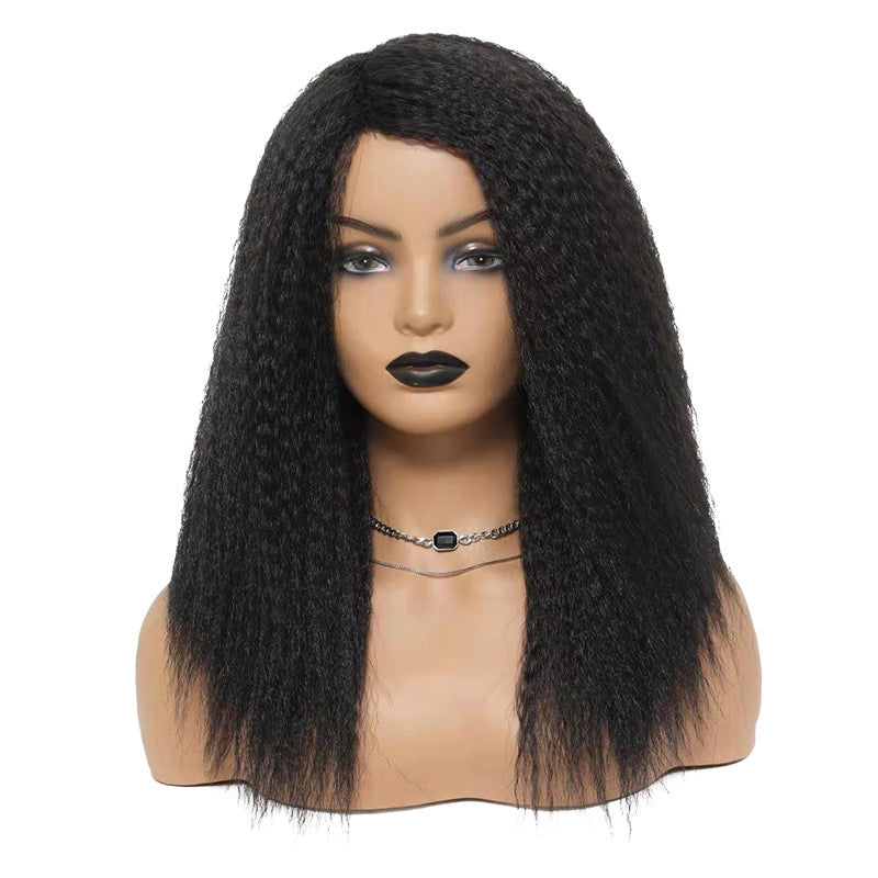 Kinky Synthetic Corn Silk Wig Cap Black Yaki Women's Wig Cap European and American Style Synthetic Hair Wig - 图片 7