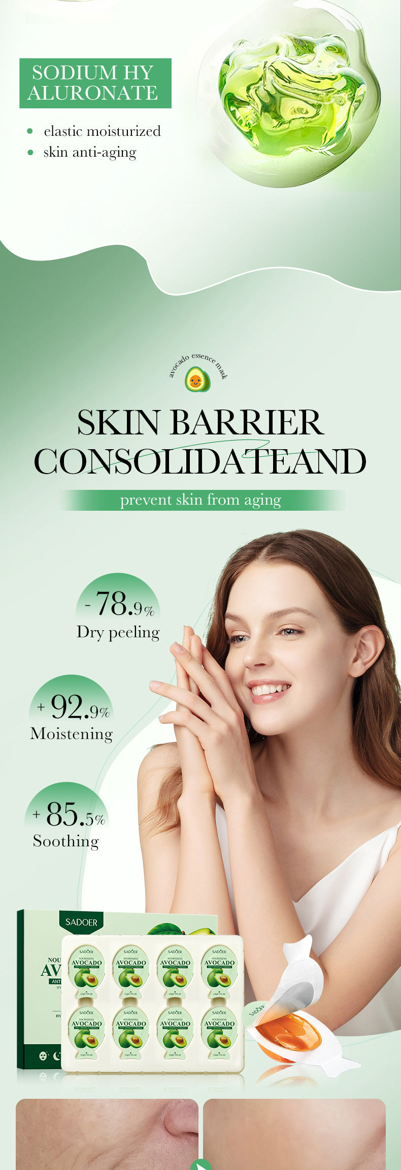 Sleep Mask SADOER Avocado Portable Smear-On Nourishing Anti-Wrinkle Freeze Mask Cross-Border Foreign Trade Wholesale - 图片 13