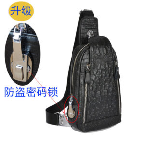 Men's Genuine Leather Chest Bag Multi-Functional Password Lock Cycling Crossbody Bag Backpack Crocodile Pattern Top Layer Cowhide Men's Bag Durable