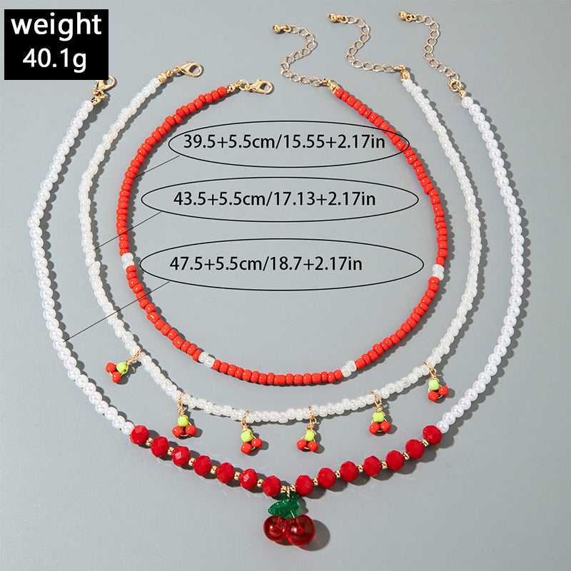 European and American Style Jewelry Light Luxury Imitation Pearl Cherry Necklace High-End Versatile Grass Multi-Layer Stacking Necklace Wholesale - 图片 51