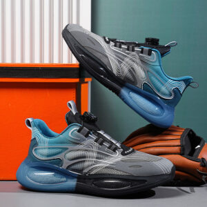 2025Hot-Selling Casual Leather Lightweight Rotating Button Running Shoes for Men with Popcorn Sole, Shock Absorption Sports Shoes