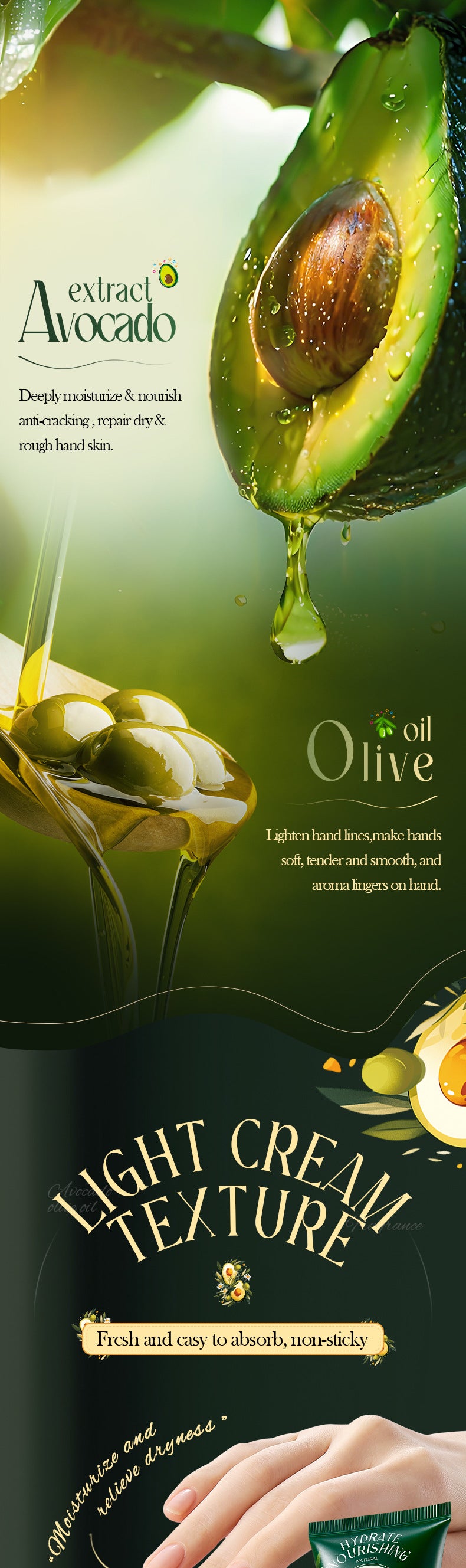 Cross-border Avocado Nourishing Hand Cream80g Olive Oil Hydrating Moisturizing Hand Cream Export Manufacturer Wholesale - 图片 13