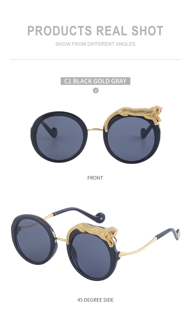 2025New Anti-Blue Light Glasses for Women Leopard Head Diamond-Studded European and American Round Frame Sunglasses Trendy Large Frame Sunglasses High-End Feel - 图片 32
