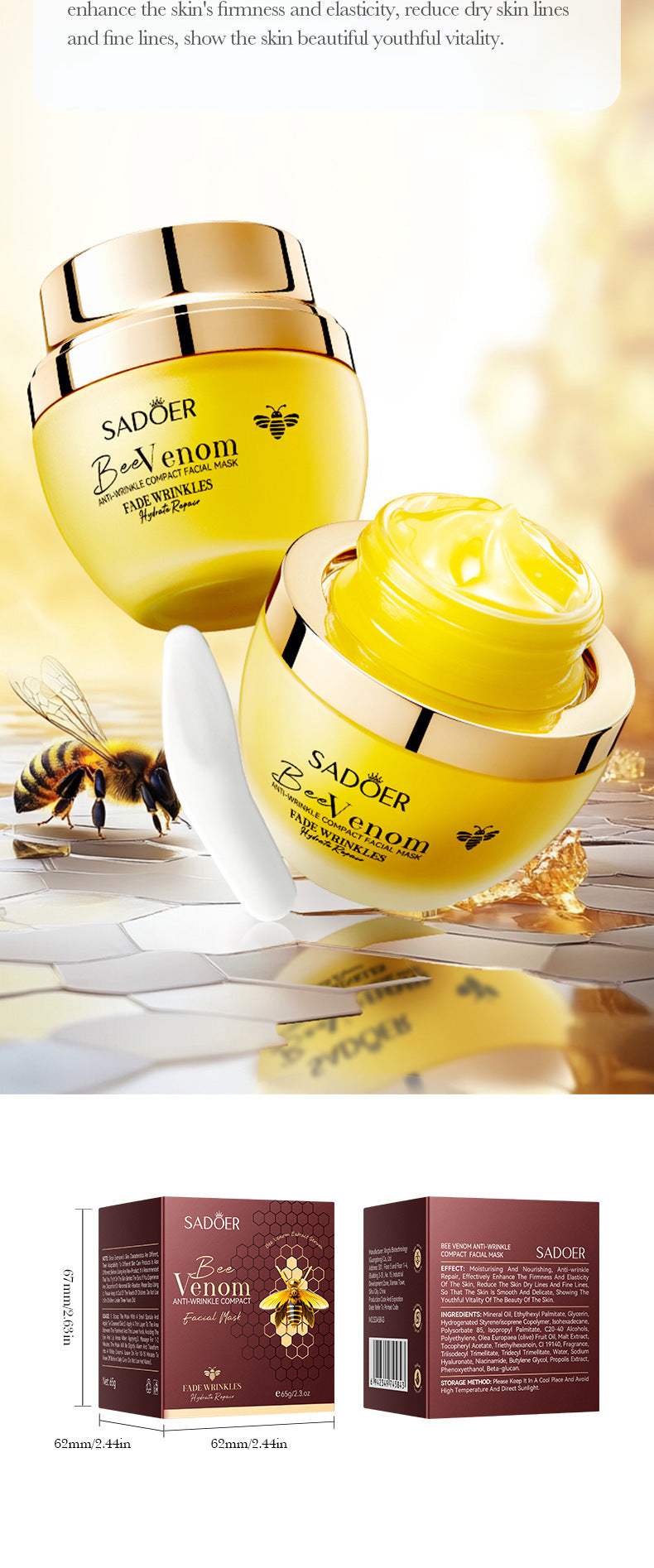 Bee Venom Firming Mask SADOER Anti-wrinkle moisturizing cream cross-border foreign trade wholesale - 图片 16