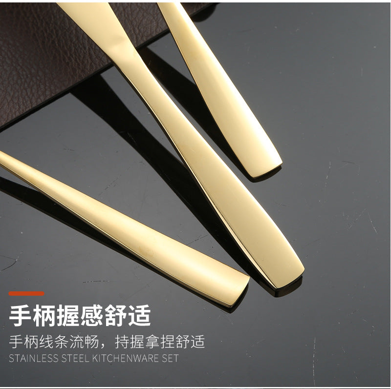 410Stainless Steel Cutlery Set Restaurant Square Handle Knife Fork Spoon24Set of Western Steak Knives and Forks - 图片 24