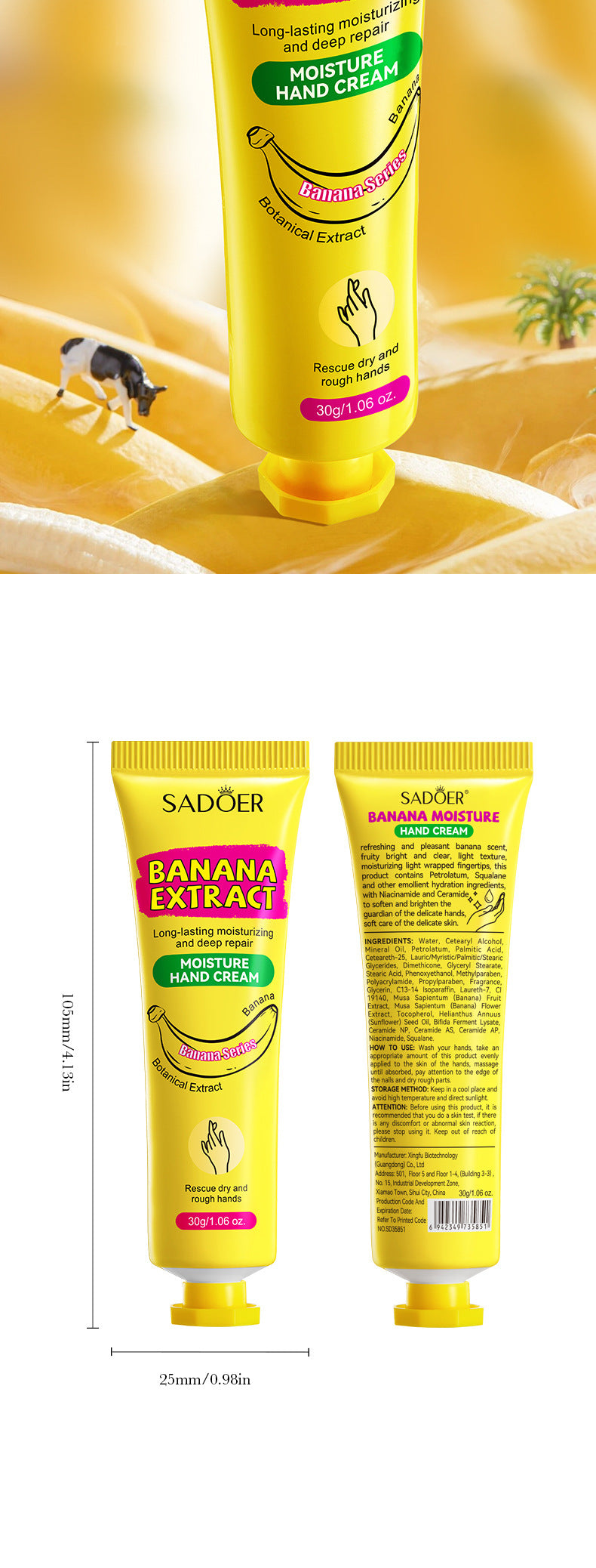 Banana Hydrating Hand Cream30g SADOER Moisturizing and anti-chapped autumn and winter hand cream wholesale - 图片 16