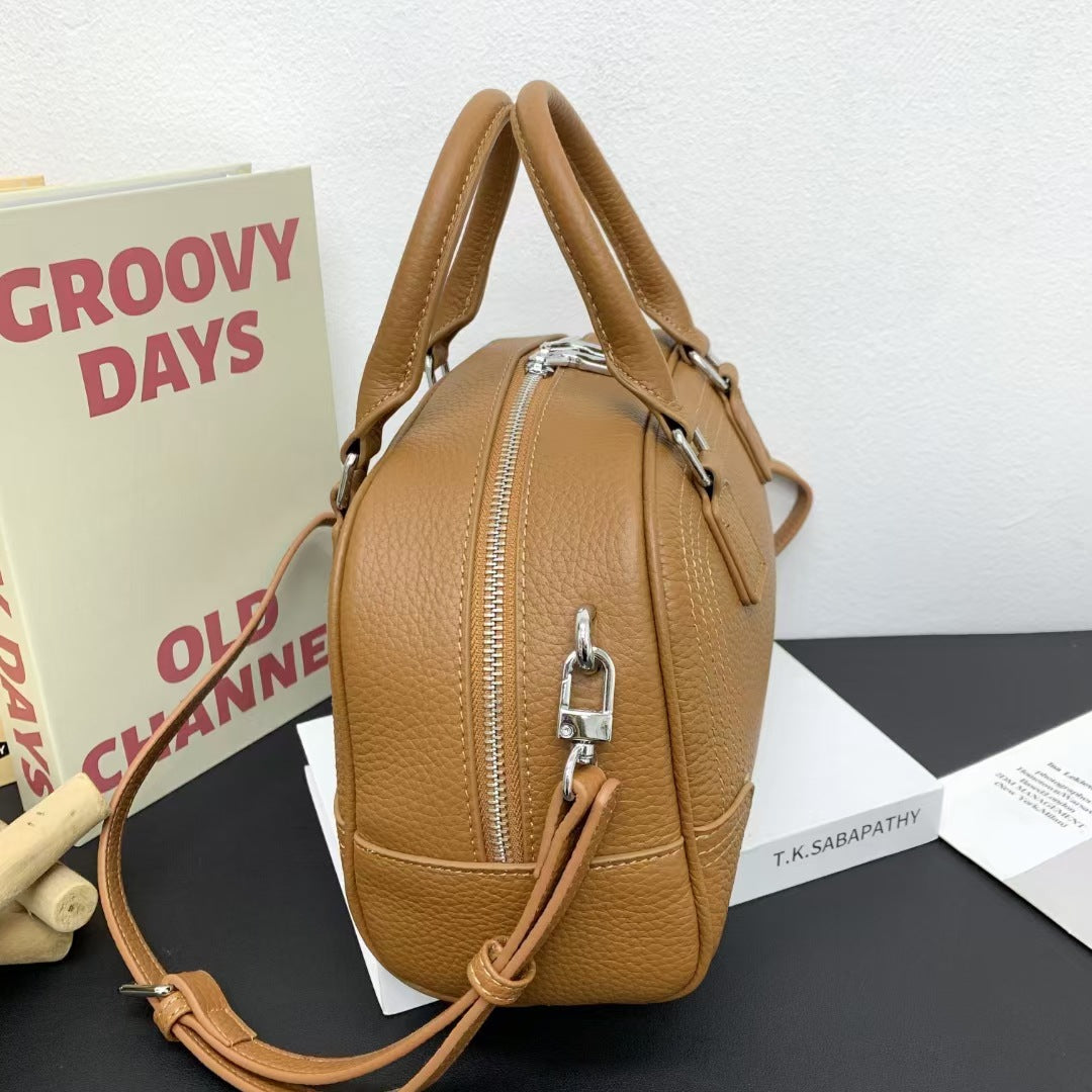 Large Capacity Genuine Leather Bag Top Layer Cowhide Women's Bag Single Shoulder Crossbody Ladies' Bag Handbag Round Bag Fashion Versatile - 图片 18