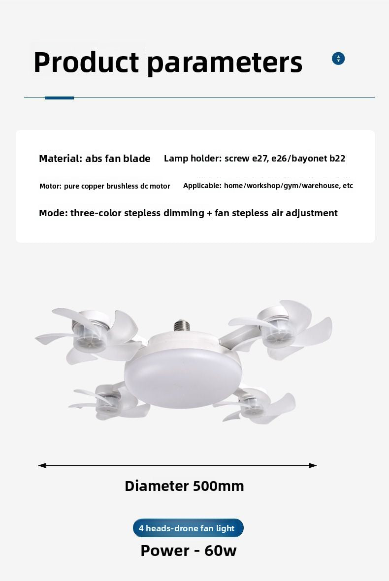 Nordic Screw Ceiling Fan Light, Ceiling Fan Light for Dining Room and Living Room, High Wind Power, Silent, Integrated Modern Home Use E27Fan Light - 图片 10