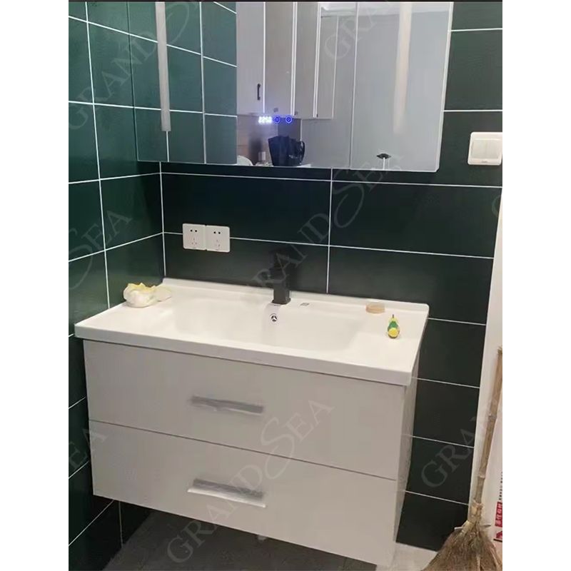 High Glossy White 120cm Width Stock Clearance Bathroom Vanity Wall Mounted Glass Basin With Mirror - 图片 4