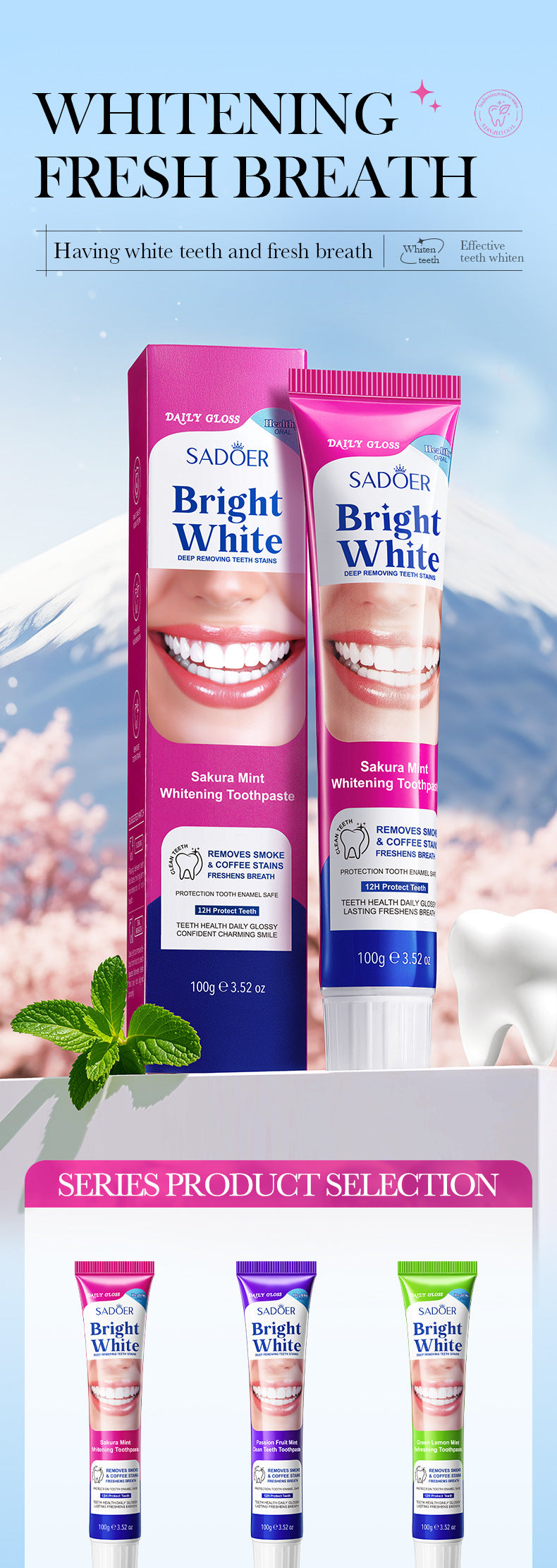 Sakura Mint Whitening Toothpaste SADOER Teeth Cleaning Oral Toothpaste Cross-Border Wholesale - 图片 9