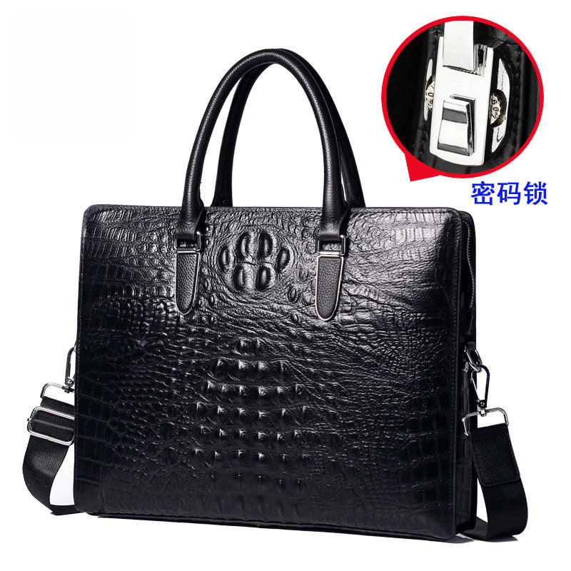 Fingerprint Unlock Bag Genuine Leather Business Commuting Large Capacity Men's Cowhide High-end Handheld Briefcase Anti-theft - 图片 6