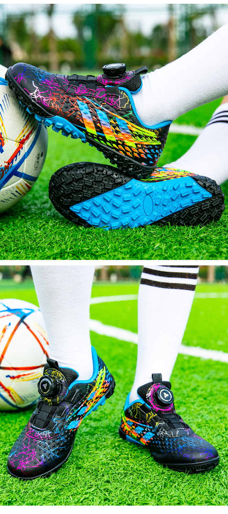 New style soccer shoes for men, women, and children with rotating buckle TF Broken Nail Style Youth Student Grassland Competition Training Shoes - 图片 24