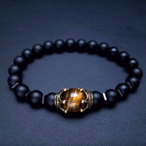 Men's Black Matte White Pine Bracelet8mm Elastic Cord Beaded Black Gallstone Volcanic Tiger Eye Frosted Crown Bracelet