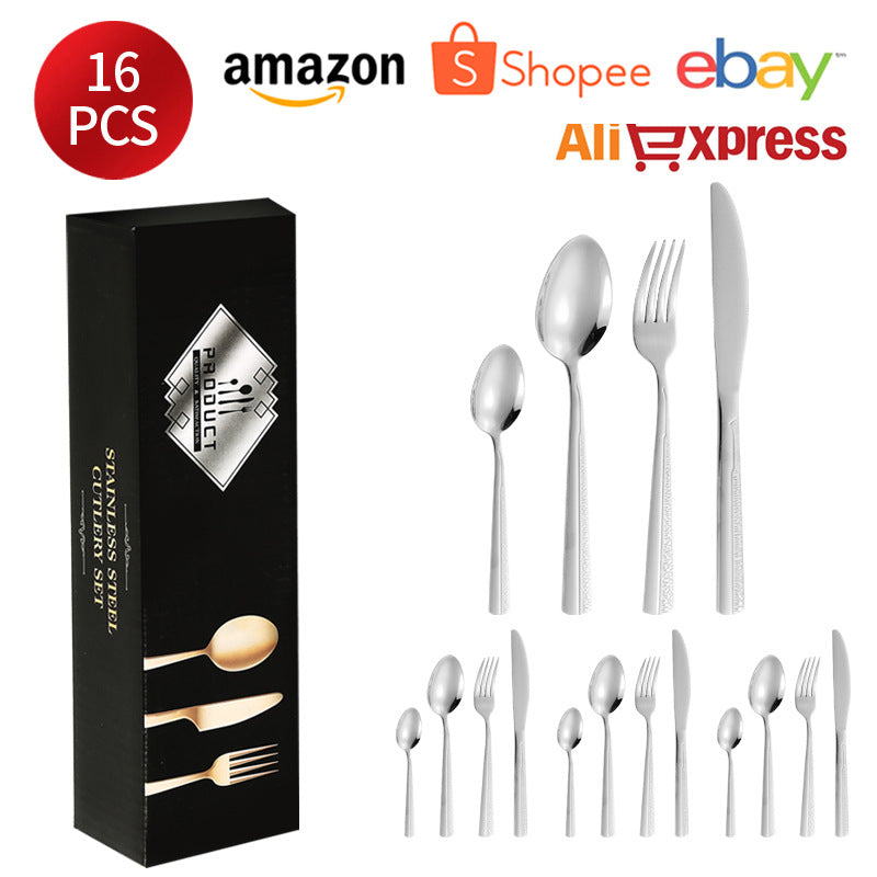 410Stainless Steel Tableware Hotel Restaurant Sand Texture Knife Fork Spoon Tea Spoon24Set of gold Western Steak Knives and Forks - 图片 15