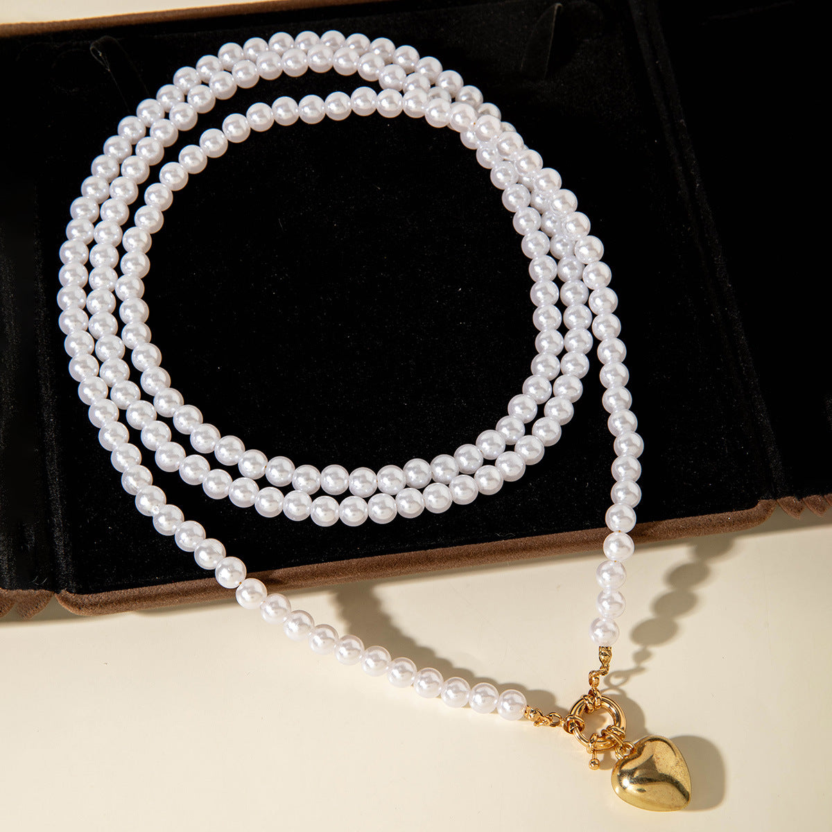 Ornament Layered Wear CCB Peach Heart Necklace Wholesale Baroque Metal Pendant Pearl Necklace - 图片 15