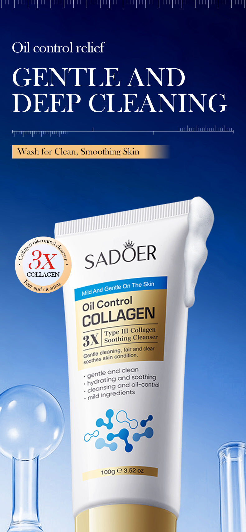 Cross-border Triple Collagen Facial Cleanser100g Deep Cleansing Facial Cleanser Export Manufacturer Wholesale - 图片 7