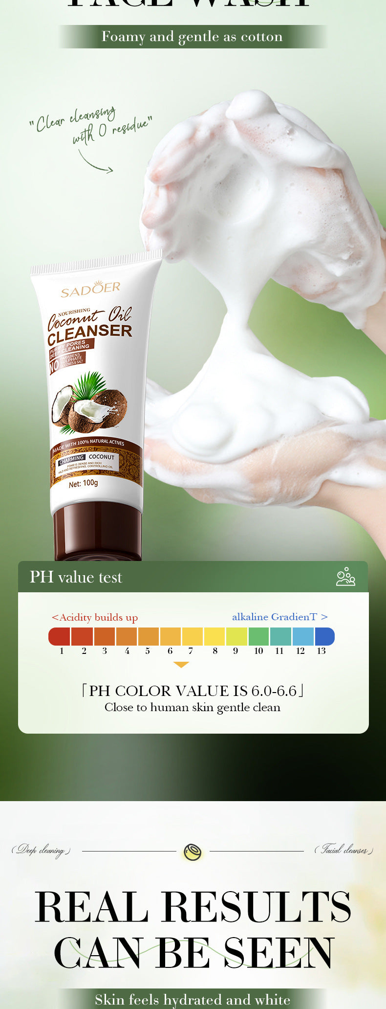 Coconut Oil Purifying Cleanser SADOER Moisturizing and pore-cleaning facial cleanser cross-border wholesale - 图片 14