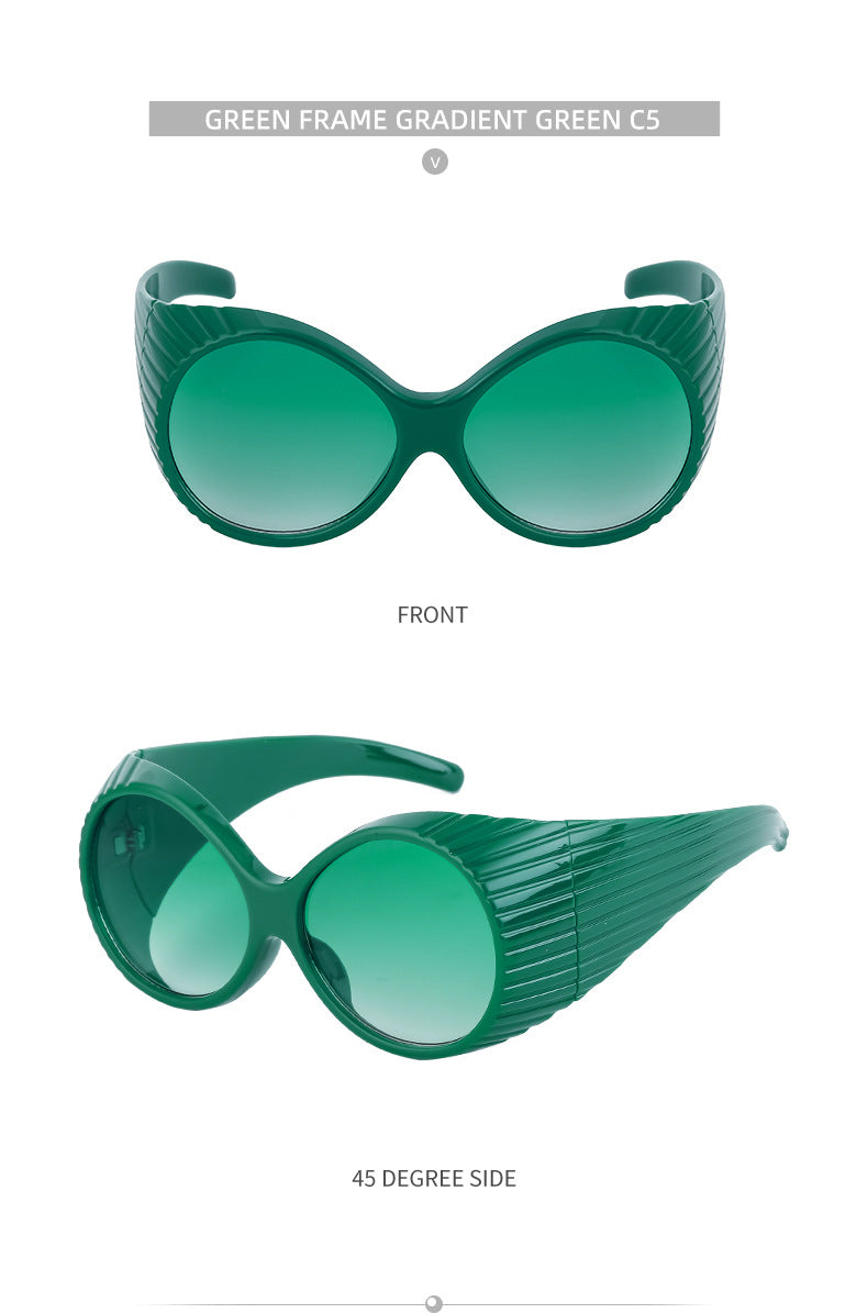 Fashion Catwalk Style Round Frame Sunglasses for Women Trendy High-end European and American Style Internet Celebrity Large Frame Sunglasses for Women Stage Performance - 图片 26