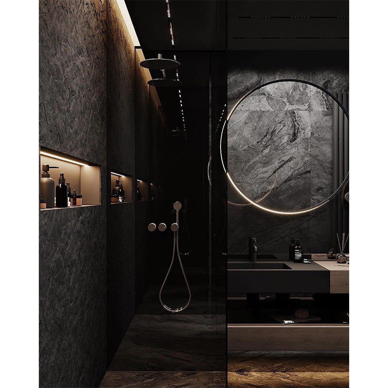Modern Wall Mounted Matte Black Slate Bathroom Cabinet Vanity Set Single Sink Floating Vanity With Mirror - 图片 3