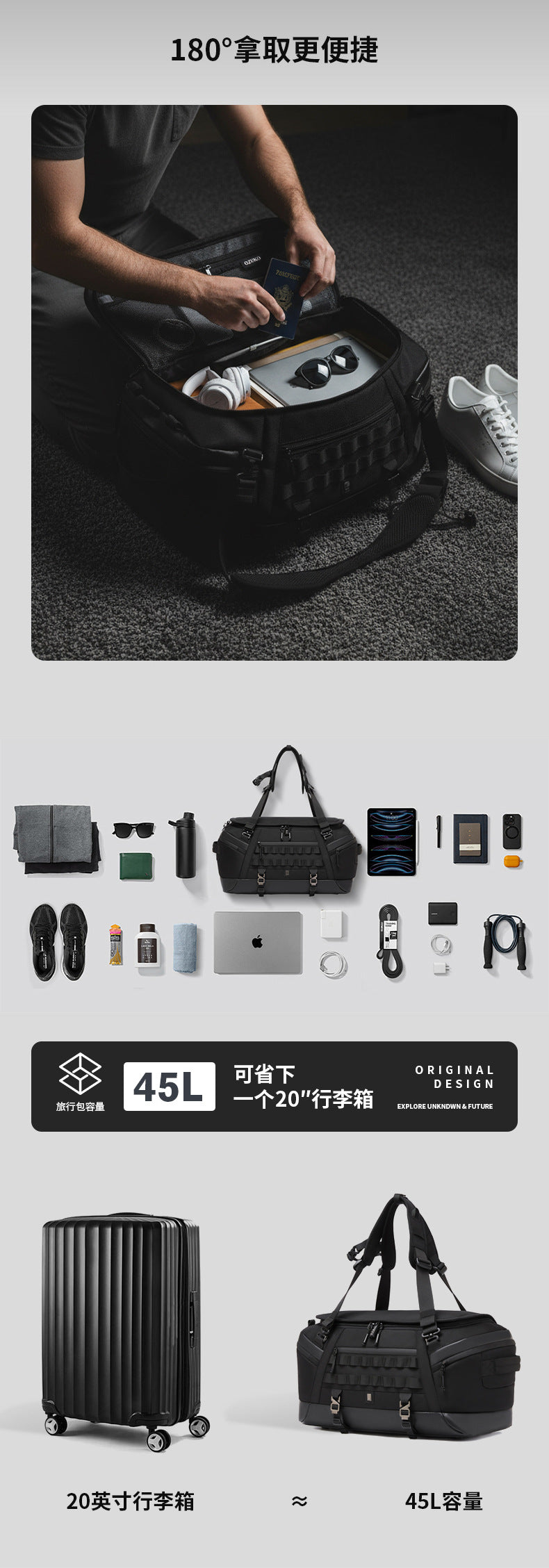 Men's Travel Bag Multifunctional Sports Fitness Bag Large Capacity Waterproof Travel Bag Business Trip Handheld Backpack - 图片 9