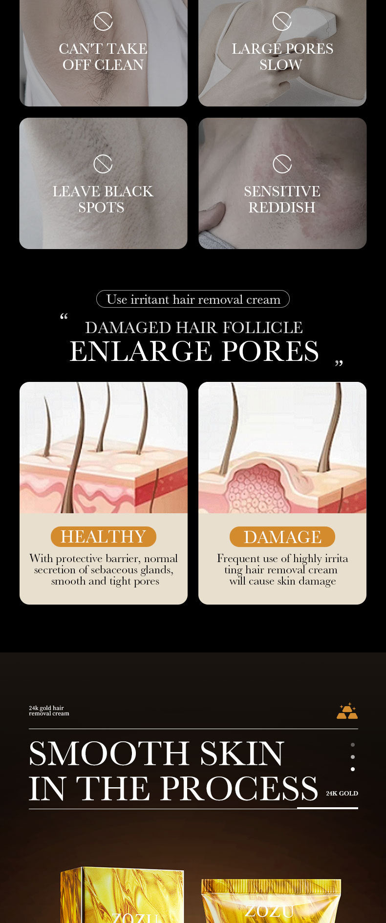 24K Gold Hair Removal Cream ZOZU Non-irritating Hair Removal Cream Wholesale for Cross-Border Trade - 图片 7