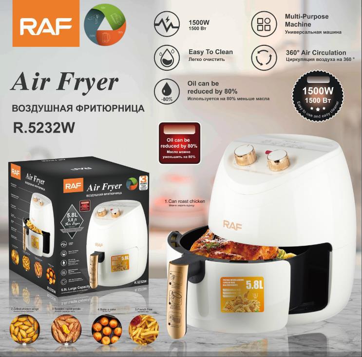 RAF European style air fryer for home use with large capacity Multifunctional Smart French Fries Fully Automatic Fryer 5.8L - 图片 7