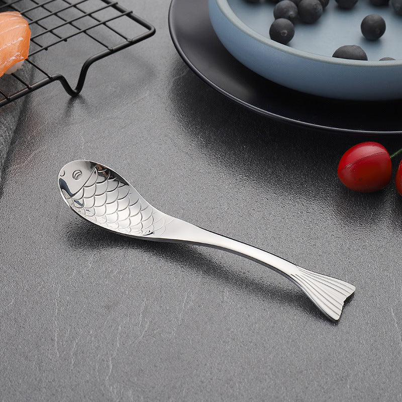 304Stainless Steel Spoon Cooking Restaurant Spoon Pickled Fish Spoon Cartoon Spoon PVD Titanium-plated Colorful Fish Tail Cute Spoon - 图片 11