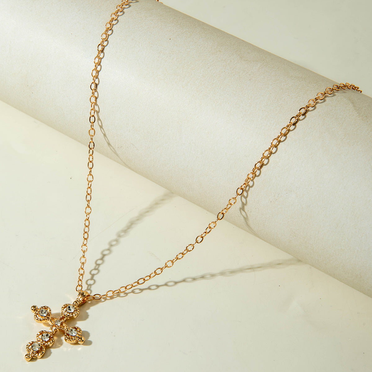 European and American Retro Hollow Diamond Cross Pendant Necklace Gothic Style Black Layered Wear Y Type Necklace - 图片 97