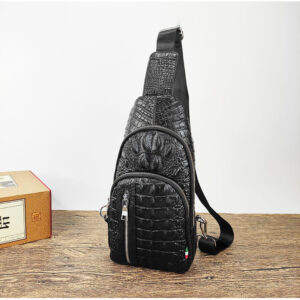 2025New European and American Fashion Crocodile Pattern Top Layer Cowhide Men's Password Lock Genuine Leather Chest Bag High-end Crossbody Bag